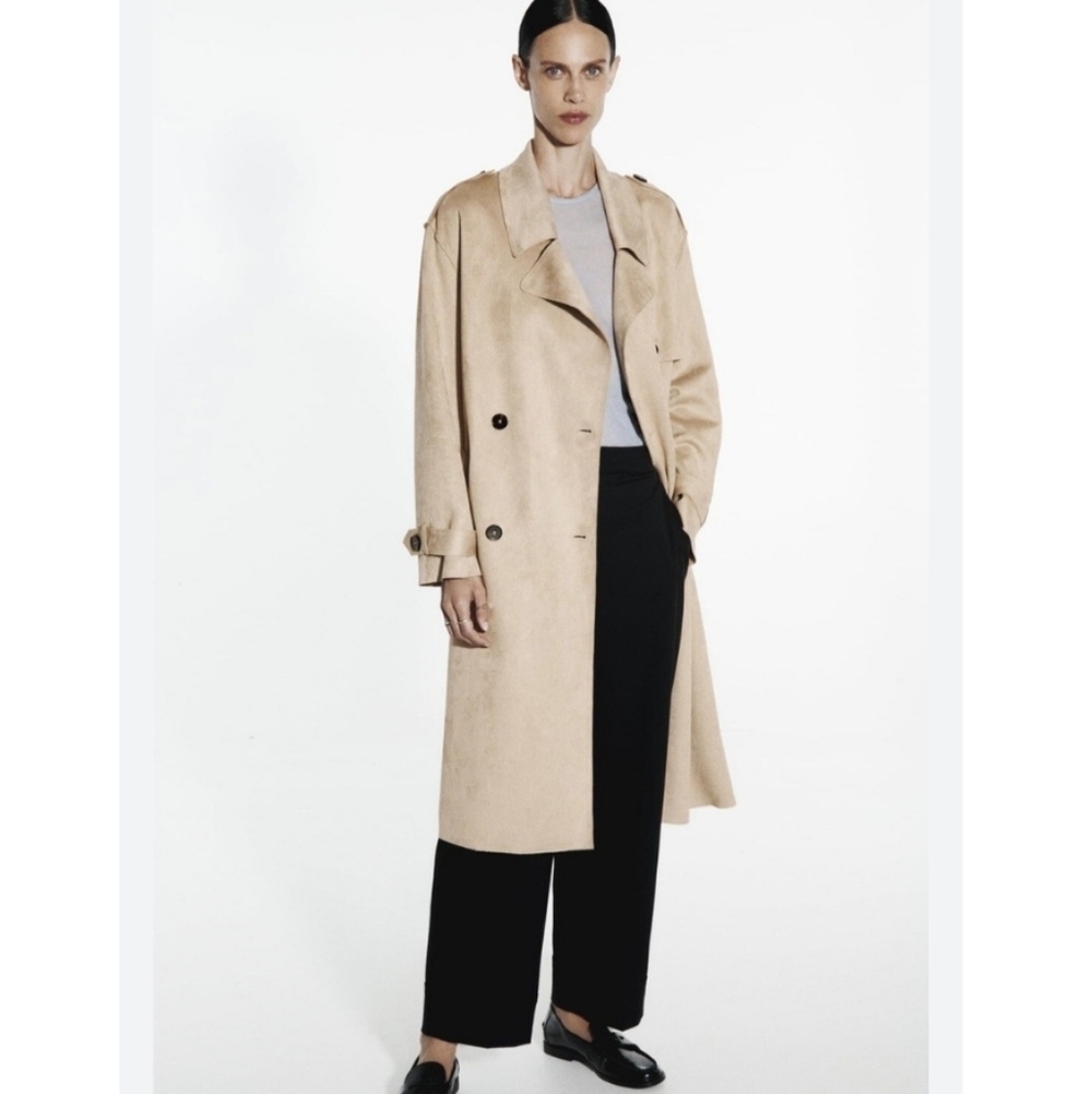 Zara Faux Suede Beige Trench Jacket Size S